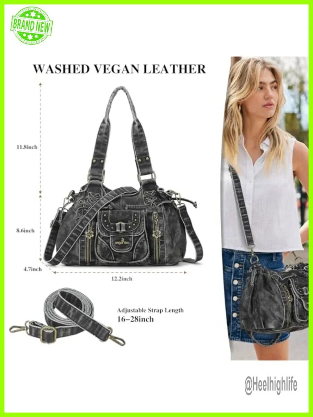 Small Hobo Bag Retro Washed Leather Shoulder Handbag Roomy Top Handles With